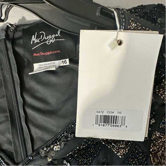 NWT‎ $498 Mac Duggal [ 16 ] Geo Embellished Midi Sheath Dress Charcoal Grey - Picture 5 of 14